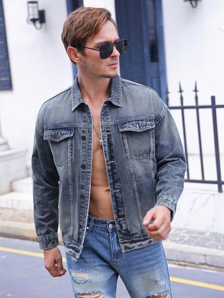 men flap pocket denim jacket 35zu#, Blue
men flap pocket denim jacket 35zu#, Blue