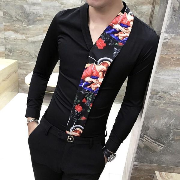 spring new fashion stitching printed shirt v-neck long-sleeved slim club clothing chemise homme men nightclub bar overalls shirt1, White;black
spring new fashion stitching printed shirt v-neck long-sleeved slim club clothing chemise homme men nightclub bar overalls shirt1, White;black