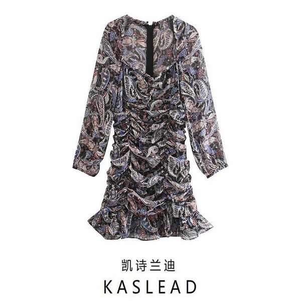 fall 2020 new women's v-neck pleated paisley print dress 00097230330, Black;gray
fall 2020 new women's v-neck pleated paisley print dress 00097230330, Black;gray