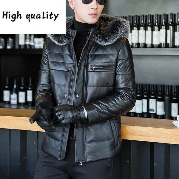 leather genuine men winter coat hooded korean men's down jacket large fur collar sheepskin jackets a8313 kj722, Black
leather genuine men winter coat hooded korean men's down jacket large fur collar sheepskin jackets a8313 kj722, Black