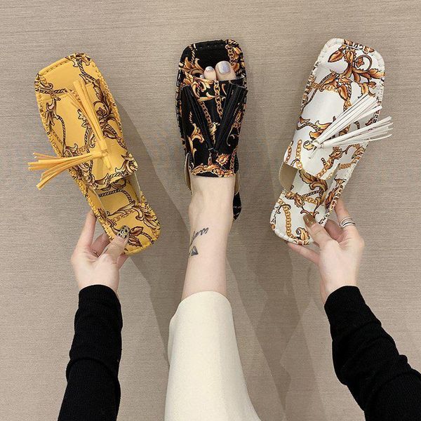 women slippers retro style totem fringe decor square toe flat ladies summer sandals comfortable outside slides shoes, Black
women slippers retro style totem fringe decor square toe flat ladies summer sandals comfortable outside slides shoes, Black