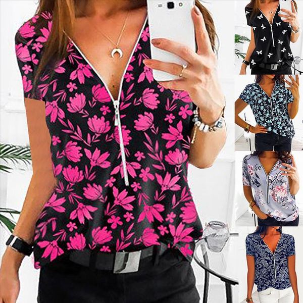 womens v neck zipper blouse printed short sleeve summer female shirts plus size woman clothing camisetas mujer 2020, White
womens v neck zipper blouse printed short sleeve summer female shirts plus size woman clothing camisetas mujer 2020, White