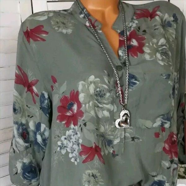 new women blouse summer short sleeve casual flowers high collar long sleeve buttons blouse loose shirt, White
new women blouse summer short sleeve casual flowers high collar long sleeve buttons blouse loose shirt, White
