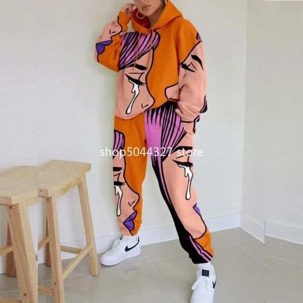 women's tracksuits autumn streetwear women hooded abstract cartoon printing long sleeve sweatshirt + lace-up sweatpants kniting casual, Gray
women's tracksuits autumn streetwear women hooded abstract cartoon printing long sleeve sweatshirt + lace-up sweatpants kniting casual, Gray