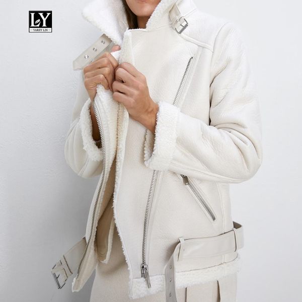 ly varey lin winter faux lamb leather jacket women faux leather lambs wool fur collar pu moto zipper jacket warm thick outerwear 201029, Black
ly varey lin winter faux lamb leather jacket women faux leather lambs wool fur collar pu moto zipper jacket warm thick outerwear 201029, Black