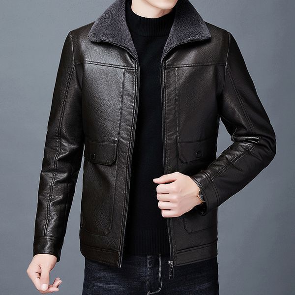 plush thickened middle-aged lapel large collar fur one business casual leather men's jacket, Black;brown
plush thickened middle-aged lapel large collar fur one business casual leather men's jacket, Black;brown