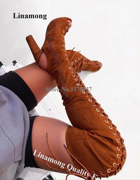 boots linamong women open toe suede leather chunky heel over knee gladiator lace-up brown thigh high thick cut-out boots1, Black
boots linamong women open toe suede leather chunky heel over knee gladiator lace-up brown thigh high thick cut-out boots1, Black