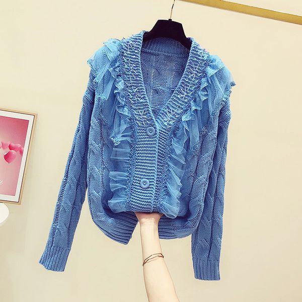 2020 new winter clothes heavy industry beads sequin gauze ruffled v-neck long-sleeved knitted cardigan women's thickened sweater h1211, White;black
2020 new winter clothes heavy industry beads sequin gauze ruffled v-neck long-sleeved knitted cardigan women's thickened sweater h1211, White;black