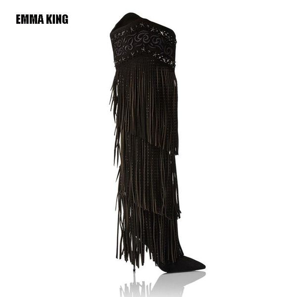 2020 fashion over the knee lady crystal tassel booties hand embroidery women's boots metal high heel long bohemian boots, Black
2020 fashion over the knee lady crystal tassel booties hand embroidery women's boots metal high heel long bohemian boots, Black
