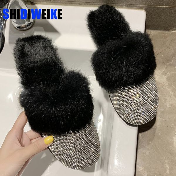 ladies round toe designer shoes women luxury 2020 rhinestone fur crystal slippers diamond mules slip on slippers flats shoes y1202, Black
ladies round toe designer shoes women luxury 2020 rhinestone fur crystal slippers diamond mules slip on slippers flats shoes y1202, Black