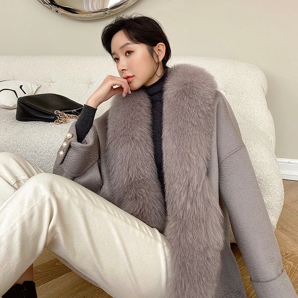 design way female wool with natural fox fur collar cashmere winter coat outerwear ladies streetwear fcwh, Black
design way female wool with natural fox fur collar cashmere winter coat outerwear ladies streetwear fcwh, Black