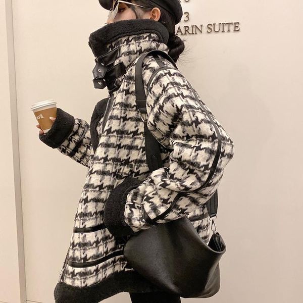 women's fur & faux winter 2021 korean retro houndstooth imitation lamb wool cotton padded jacket windproof wam motorcycle parkas, Black
women's fur & faux winter 2021 korean retro houndstooth imitation lamb wool cotton padded jacket windproof wam motorcycle parkas, Black