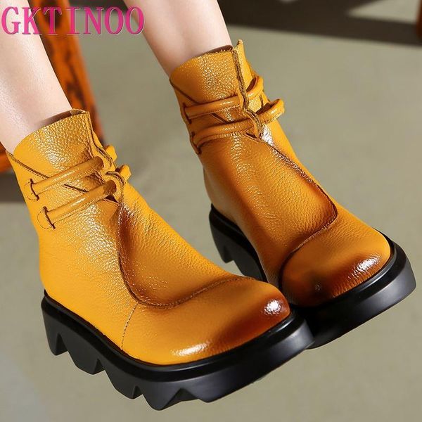gktinoo comfortable genuine leather women's boots thick-soled platform wedge heel short boots casual retro boot shoes round toe, Black
gktinoo comfortable genuine leather women's boots thick-soled platform wedge heel short boots casual retro boot shoes round toe, Black