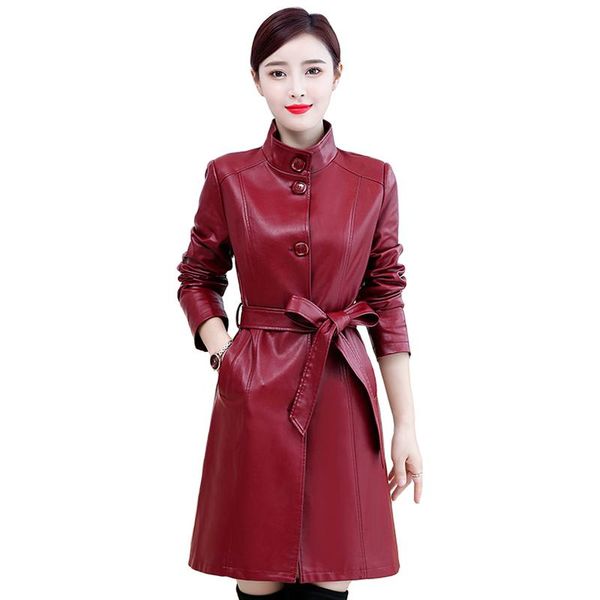women's leather & faux autumn winter coat women fashion slim long female jacket plus size m-5xl pu outerwear with belf, Black
women's leather & faux autumn winter coat women fashion slim long female jacket plus size m-5xl pu outerwear with belf, Black