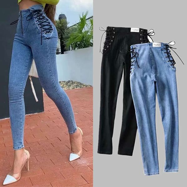 slim style trendy wash leggings fashion drawstring high waist hip lift tight stretch denim pants, Blue
slim style trendy wash leggings fashion drawstring high waist hip lift tight stretch denim pants, Blue