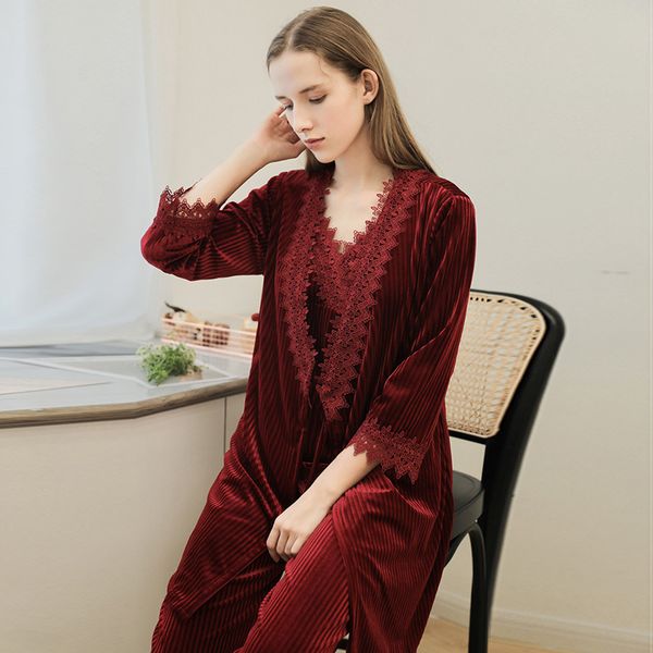 2021 new autumn winter golden velvet pajamas for woman style solid nightgown with lace casual female sleepwear homewear x21b, Black;red
2021 new autumn winter golden velvet pajamas for woman style solid nightgown with lace casual female sleepwear homewear x21b, Black;red