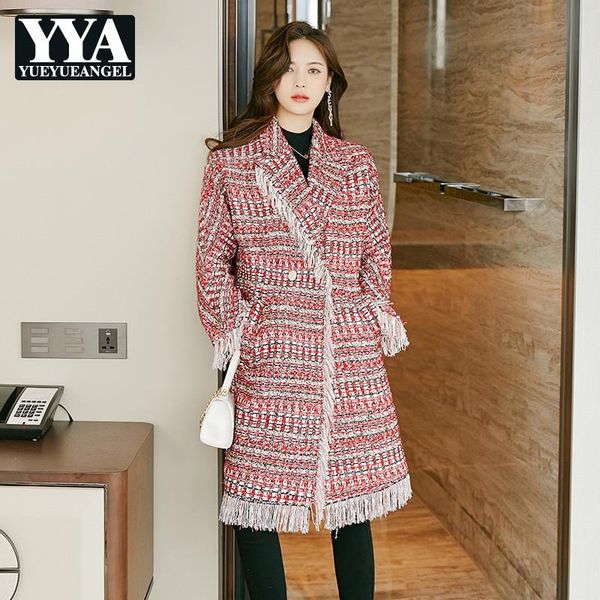 women's wool & blends style weave tweed coat women elegant fashion medium long tassel jacket england red plaid straight outwear female, Black
women's wool & blends style weave tweed coat women elegant fashion medium long tassel jacket england red plaid straight outwear female, Black