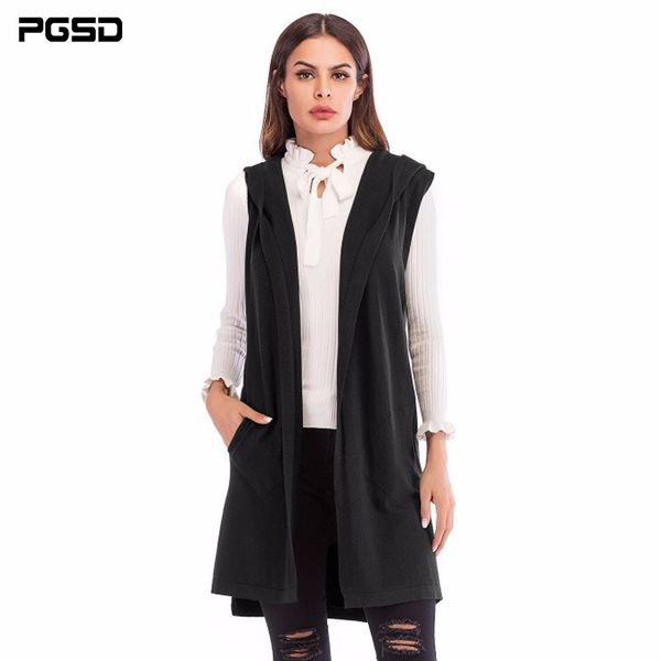 pgsd new simple fashion pure colored women clothes medium-long sleeveless knitted waistcoat hooded cardigan sweater coat female 201027, Black;white
pgsd new simple fashion pure colored women clothes medium-long sleeveless knitted waistcoat hooded cardigan sweater coat female 201027, Black;white