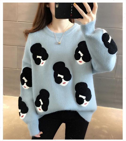 2021 autumn winter women fashion girl cartoon pattern o neck knitted sweater loose female pullovers warm school ladies, White;black
2021 autumn winter women fashion girl cartoon pattern o neck knitted sweater loose female pullovers warm school ladies, White;black