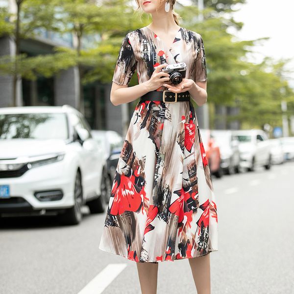 retro strip impression flowers cleavage v waistband short sleeve stylish temperament dress fine women clothes irvc, Black;gray
retro strip impression flowers cleavage v waistband short sleeve stylish temperament dress fine women clothes irvc, Black;gray