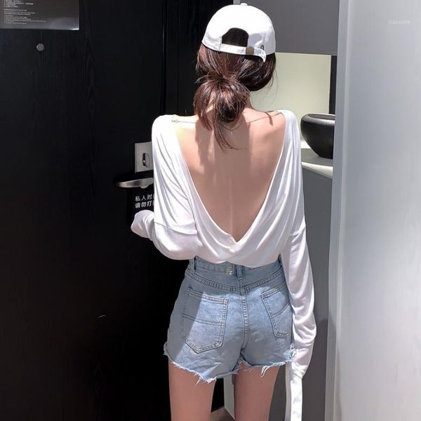 2020 spring autumn new solid color white loose casual round neck long-sleeved backless chain sunscreen t-shirt women1
2020 spring autumn new solid color white loose casual round neck long-sleeved backless chain sunscreen t-shirt women1