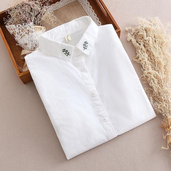 women's blouses & shirts pure cotton women pattern shirt turn-down collar long sleeve leaves embroider fashion clothing, White
women's blouses & shirts pure cotton women pattern shirt turn-down collar long sleeve leaves embroider fashion clothing, White