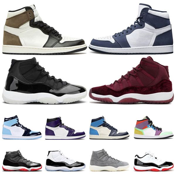 bred 11 jumpman 1s snakeskin men basketball shoes obsidian twist dark mocha smoke grey 25th anniversary concord womens sports sneakers, White;red 
bred 11 jumpman 1s snakeskin men basketball shoes obsidian twist dark mocha smoke grey 25th anniversary concord womens sports sneakers, White;red