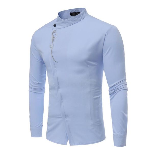 long men sleeve shirts fashion casual wedding groom shirt stage party prom ball banquet stand up collar slant closure embroidery, White;black
long men sleeve shirts fashion casual wedding groom shirt stage party prom ball banquet stand up collar slant closure embroidery, White;black