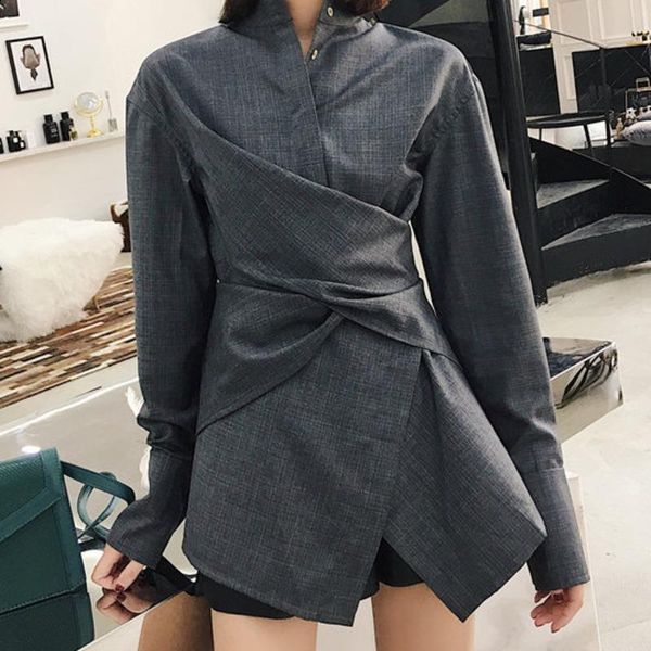 lanmrem 2021 new gray cross waist irregular design stand collar shirt asymmetrical temperament personality women blouse bc631, White
lanmrem 2021 new gray cross waist irregular design stand collar shirt asymmetrical temperament personality women blouse bc631, White