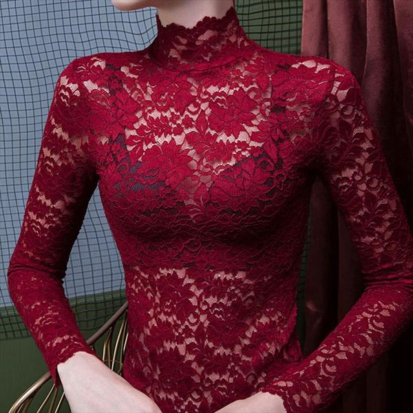 female t shirt hollow out t shirt women fashion korean turtleneck lace pullover solid color jacquard bottoming tshirt, White
female t shirt hollow out t shirt women fashion korean turtleneck lace pullover solid color jacquard bottoming tshirt, White