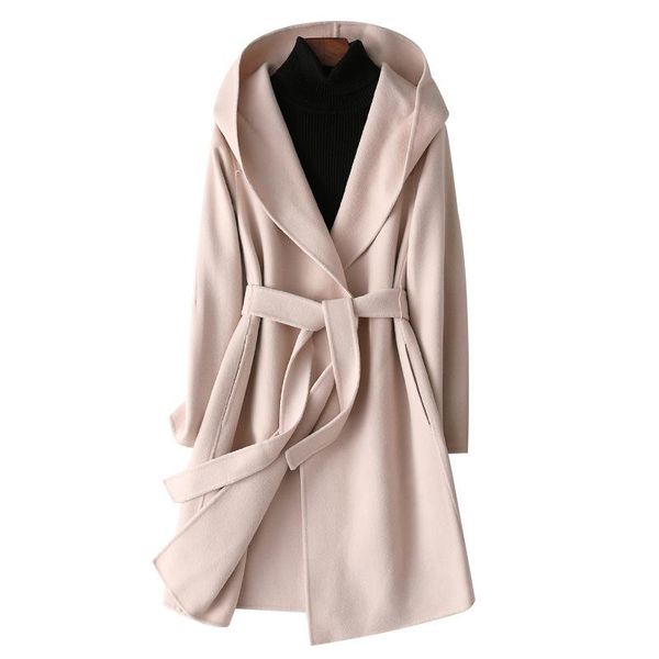 women's wool & blends 2021 double side women coats long sashed turn down collar solid belt slim chic casual office ladies parka casaco, Black
women's wool & blends 2021 double side women coats long sashed turn down collar solid belt slim chic casual office ladies parka casaco, Black