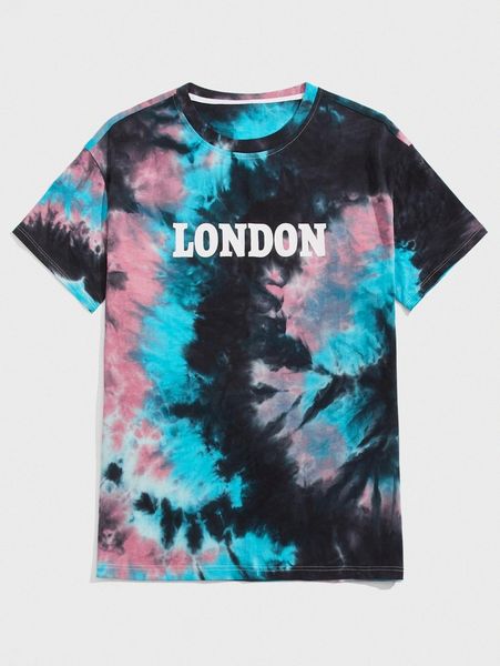 romwe guys letter tie dye tee e9is#, White;black