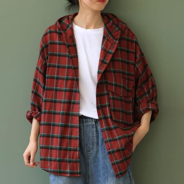 women's blouses & shirts johnature 2021 autumn loose retro plaid single breasted cotton linen hooded shirt simple comfortable all-match, White
women's blouses & shirts johnature 2021 autumn loose retro plaid single breasted cotton linen hooded shirt simple comfortable all-match, White