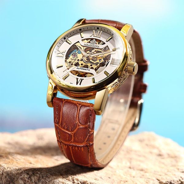 orkina 2020 male clock luxury gold tone carved case skeleton mechanical men's wrist watch leather band automatic relojes hombre, Slivery;brown
orkina 2020 male clock luxury gold tone carved case skeleton mechanical men's wrist watch leather band automatic relojes hombre, Slivery;brown