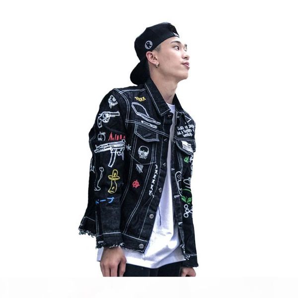 2017 autumn for men denim jacket graffiti hand painted outwear hip hop punk youth man frayed cowboy coat motorcycle overcoat, Black;brown
2017 autumn for men denim jacket graffiti hand painted outwear hip hop punk youth man frayed cowboy coat motorcycle overcoat, Black;brown