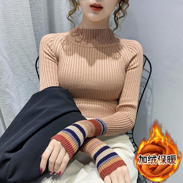women's sweaters autumn/winter 2021 korean version plus velvet thick half high neck bottoming slim long-sleeve sweater women, White;black
women's sweaters autumn/winter 2021 korean version plus velvet thick half high neck bottoming slim long-sleeve sweater women, White;black