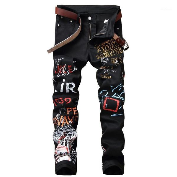 men's jeans mens hi street letter printed trousers slim fit straight painted denim pants for male club wear black white1, Blue
men's jeans mens hi street letter printed trousers slim fit straight painted denim pants for male club wear black white1, Blue