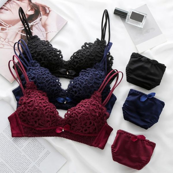 bras sets women lace bra padded gathered underwear no steel ring adjustable lingerie briefs female intimates, Red;black
bras sets women lace bra padded gathered underwear no steel ring adjustable lingerie briefs female intimates, Red;black