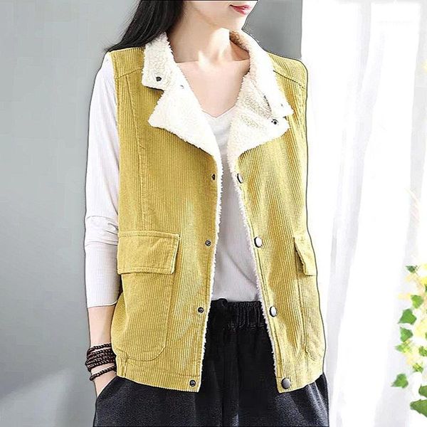 women's vests retro corduroy waistcoat women plus velvet thick lambswool sleeveless vest autumn and winter jacket trend short coat y122, Black;white
women's vests retro corduroy waistcoat women plus velvet thick lambswool sleeveless vest autumn and winter jacket trend short coat y122, Black;white