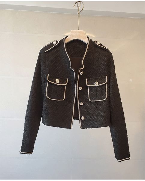 1202 2021 spring crew neck long sleeve coat tweed black white button fashion womens clothes sh, Black;brown
1202 2021 spring crew neck long sleeve coat tweed black white button fashion womens clothes sh, Black;brown