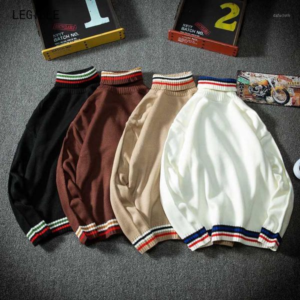 warm turtleneck sweater men women fashion solid knitted sweaters 2020 casual double collar loose pullover jumper1, White;black