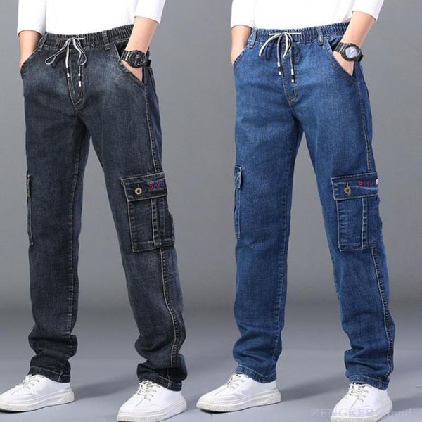 elastic jeans men's high waist straight tube oversized pants elastic waist leisure deep crotch plus, Blue
elastic jeans men's high waist straight tube oversized pants elastic waist leisure deep crotch plus, Blue