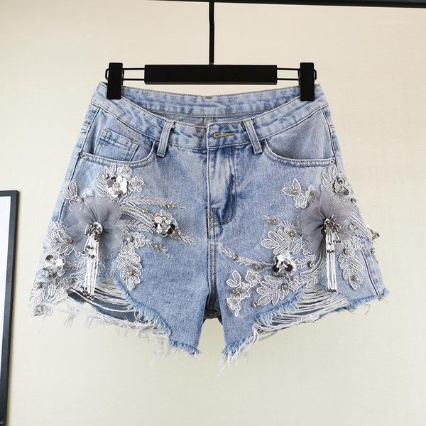 women's jeans loose denim shorts female summer pants embroidered flowers sequin fringed high waist wide leg ripped jean shorts1, Blue
women's jeans loose denim shorts female summer pants embroidered flowers sequin fringed high waist wide leg ripped jean shorts1, Blue