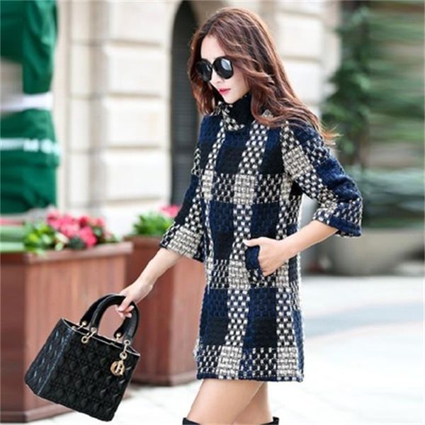 women's woolen female long section autumn and winter slim slimming large size stand collar seven-point sleeve ladies coat, Black
women's woolen female long section autumn and winter slim slimming large size stand collar seven-point sleeve ladies coat, Black