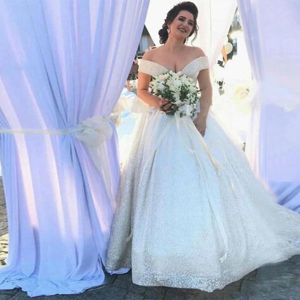 off shoulder sequins ball gwon wedding dresses cap sleeves sweep train lace up back beaded plus size bridal gowns vestidos de novia, White
off shoulder sequins ball gwon wedding dresses cap sleeves sweep train lace up back beaded plus size bridal gowns vestidos de novia, White