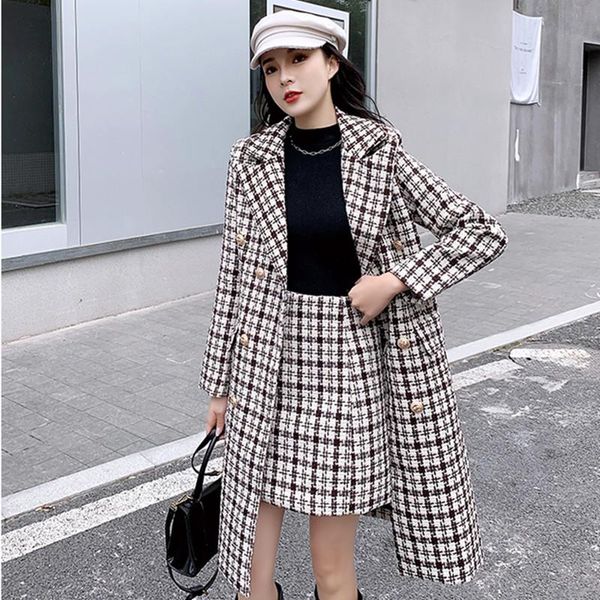 women's tracksuits houndstooth tweed coat mini skirt 2 piece set thicken warm autumn winter office lady wool long outwear&skirt, Gray
women's tracksuits houndstooth tweed coat mini skirt 2 piece set thicken warm autumn winter office lady wool long outwear&skirt, Gray