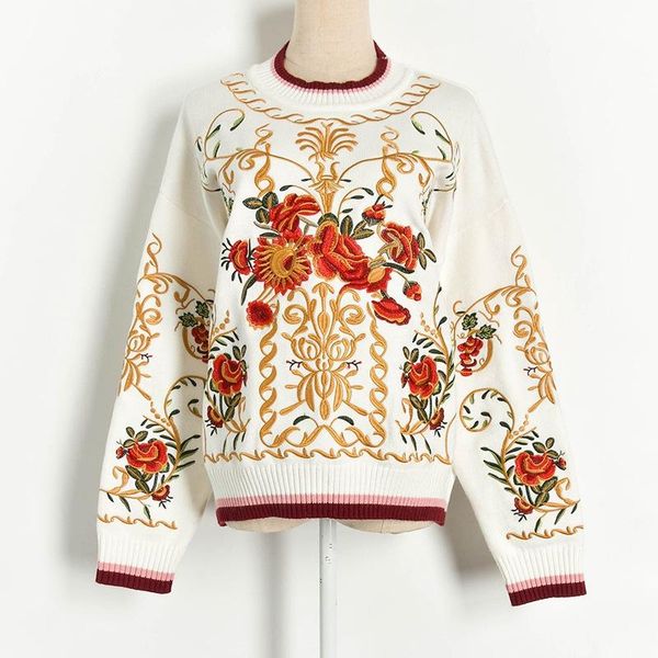 women's sweaters luxury floral embroidery autumn winter wool blend jumper sweater runway thick knitted pullover, White;black
women's sweaters luxury floral embroidery autumn winter wool blend jumper sweater runway thick knitted pullover, White;black
