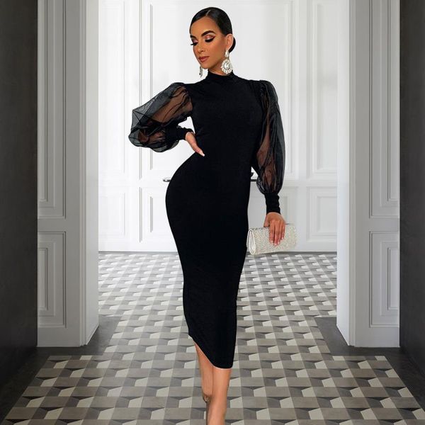 casual dresses women party dress elegant black high neck long lantern sleeve mesh stitching tight maxi for, Black;gray
casual dresses women party dress elegant black high neck long lantern sleeve mesh stitching tight maxi for, Black;gray
