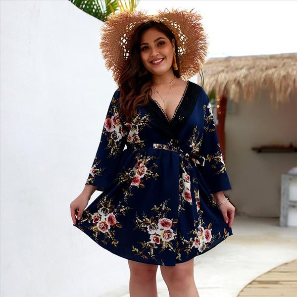 2020 summer plus size womens dress deep v neck bohemian printed nine point sleeve lace dress ladies party a line, Black;gray
2020 summer plus size womens dress deep v neck bohemian printed nine point sleeve lace dress ladies party a line, Black;gray