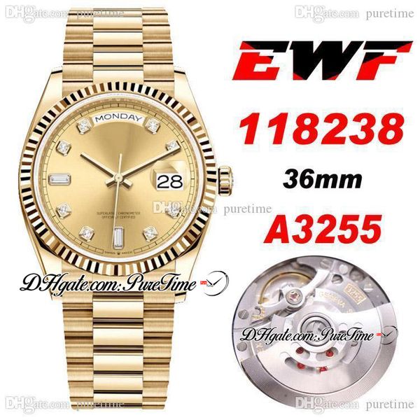 ewf day date 36mm 118238 a3255 automatic mens watch 18k yellow gold champagne dial diamond markers stainless steel bracelet ptrx puretime g7, Slivery;brown 
ewf day date 36mm 118238 a3255 automatic mens watch 18k yellow gold champagne dial diamond markers stainless steel bracelet ptrx puretime g7, Slivery;brown